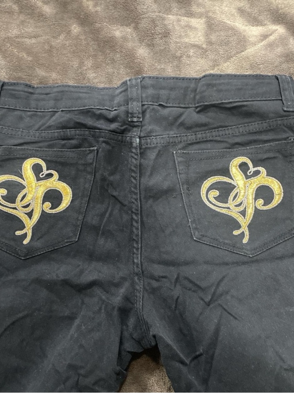 Y2K Black skinny Jeans with Gold Embroidered Back Pockets